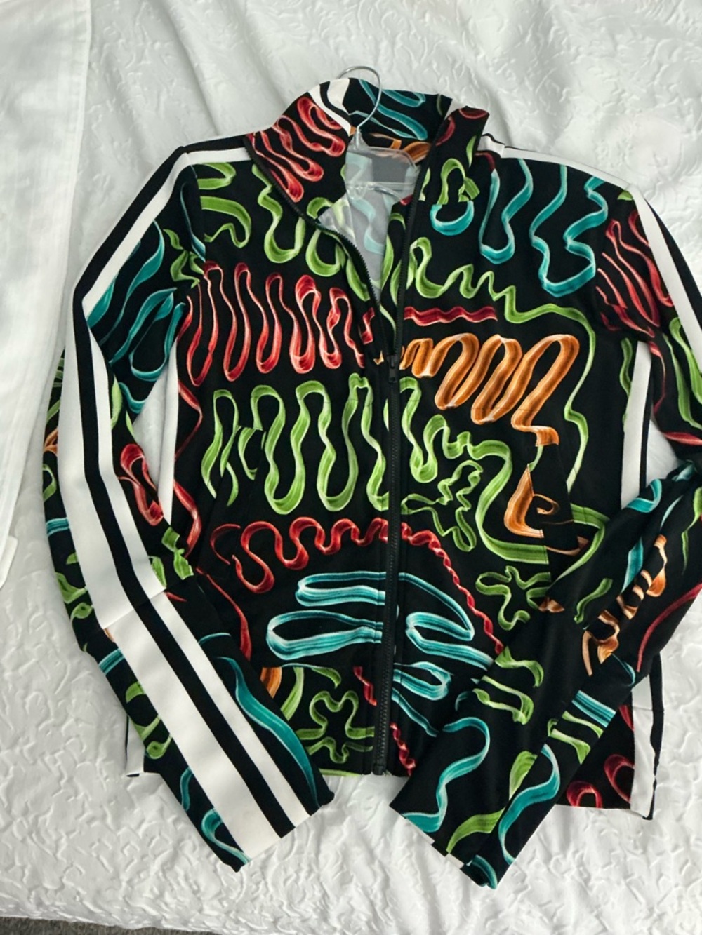 Neon Scribble Zip-Up Track Jacket - Black Base by NORMA KAMALI.